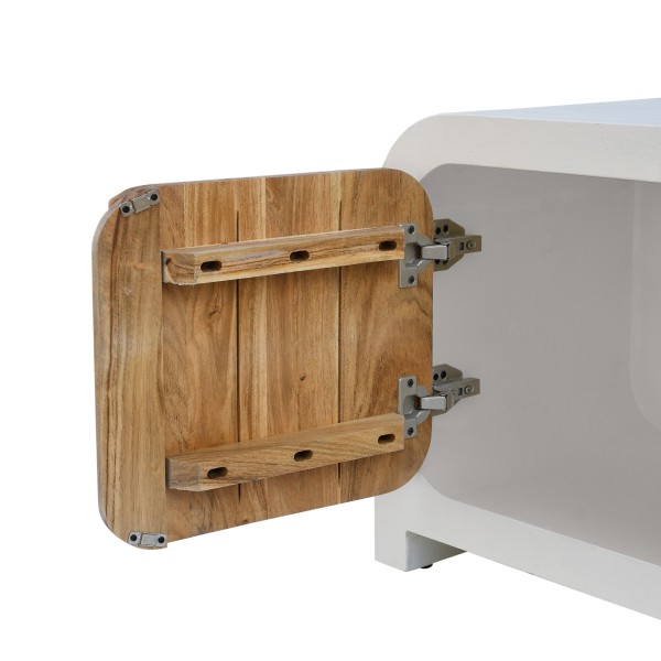 Meuble TV effet béton et bois massif d'acacia 140 cm - Mineralis