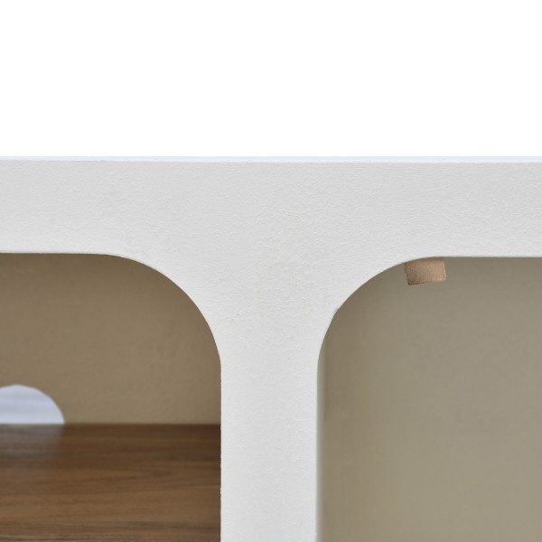 Meuble TV effet béton et bois massif d'acacia 140 cm - Mineralis