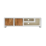Meuble TV effet béton et bois massif d'acacia 180 cm - Mineralis