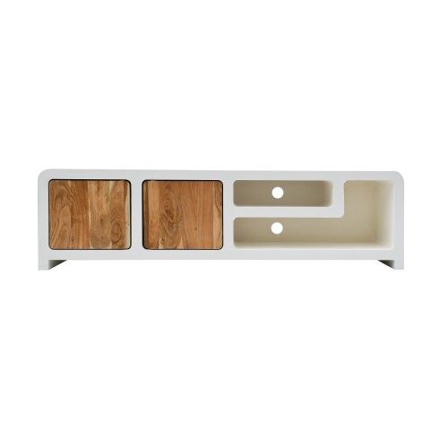 Meuble TV effet béton et bois massif d'acacia 180 cm - Mineralis