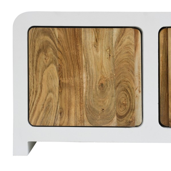 Meuble TV effet béton et bois massif d'acacia 180 cm - Mineralis