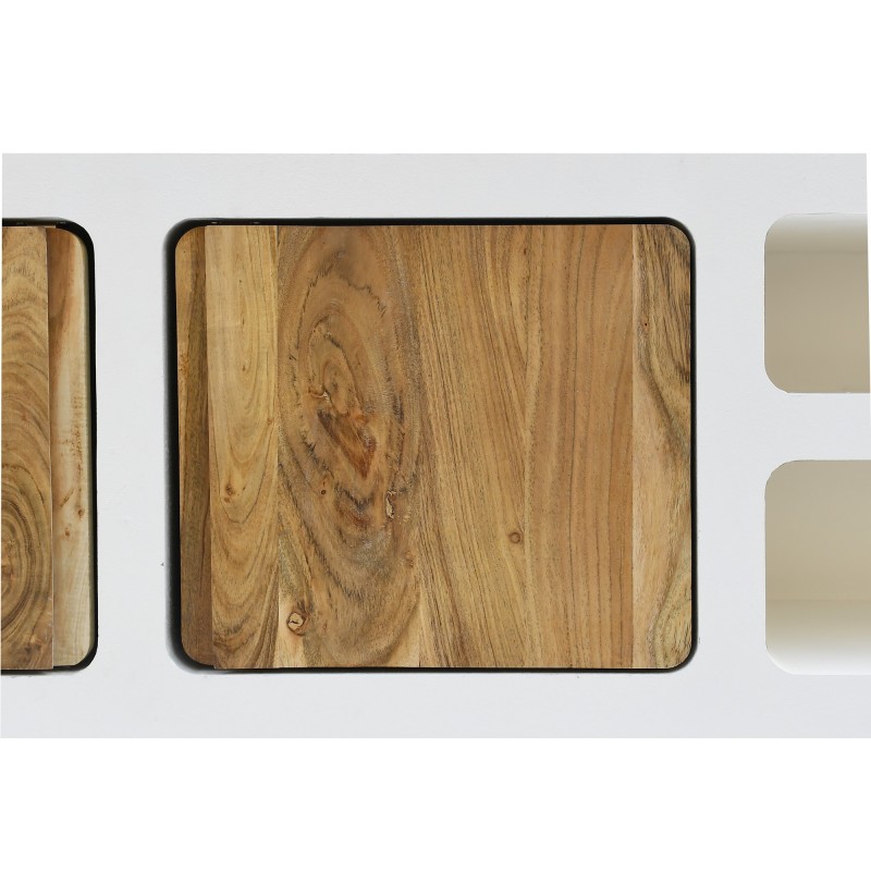 Meuble TV effet béton et bois massif d'acacia 180 cm - Mineralis