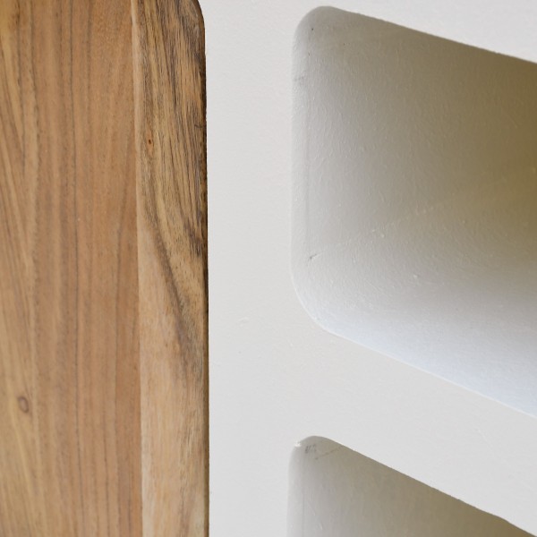 Meuble TV effet béton et bois massif d'acacia 180 cm - Mineralis