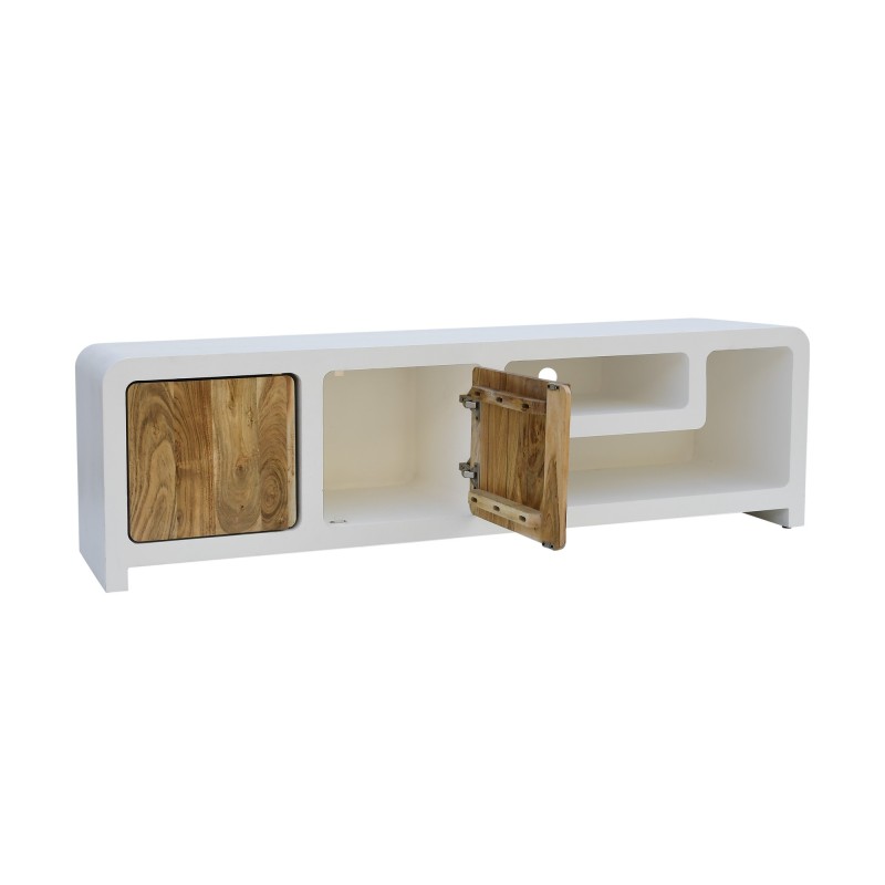 Meuble TV effet béton et bois massif d'acacia 180 cm - Mineralis