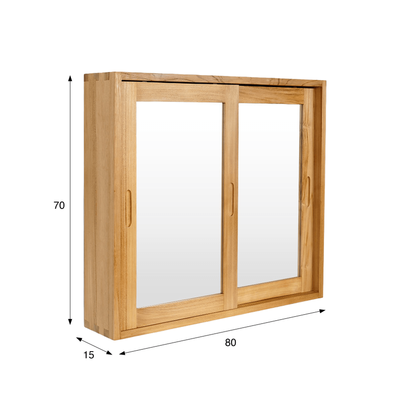Armoire salle de bain 80cm teck massif portes coulissantes avec miroir