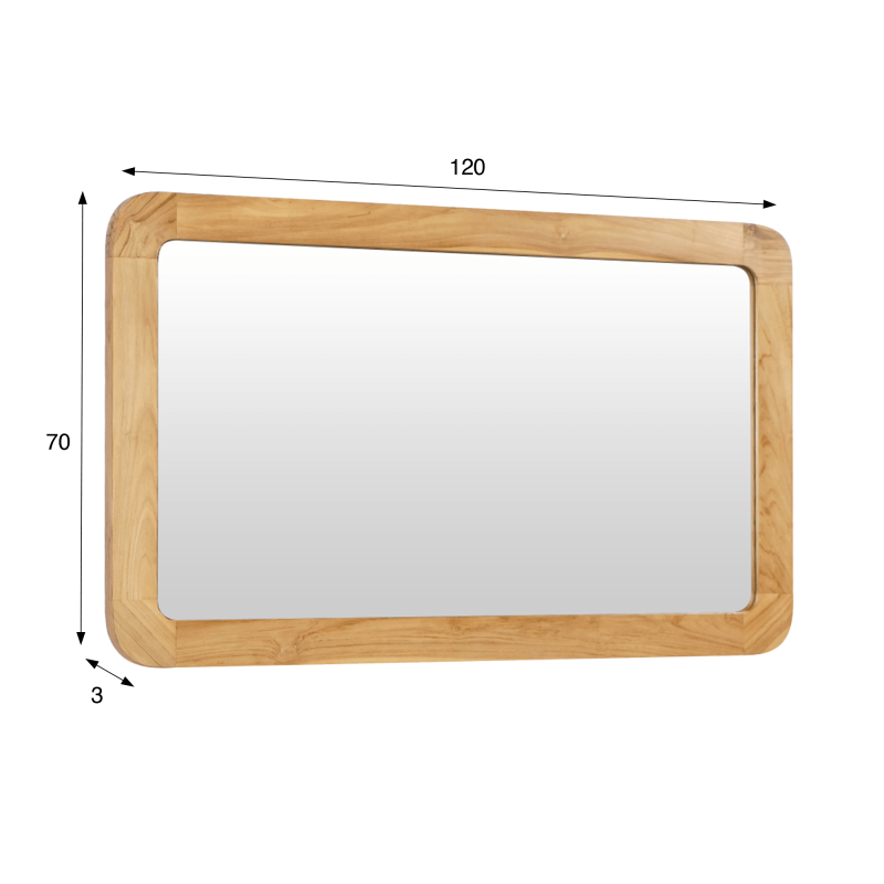 Miroir de salle de bain rectangulaire 120 cm x 70 cm avec bords arrondis
