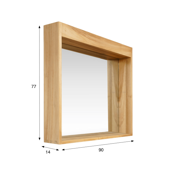 Miroir rectangulaire 90 cm cadre en teck massif avec emplacement lampes