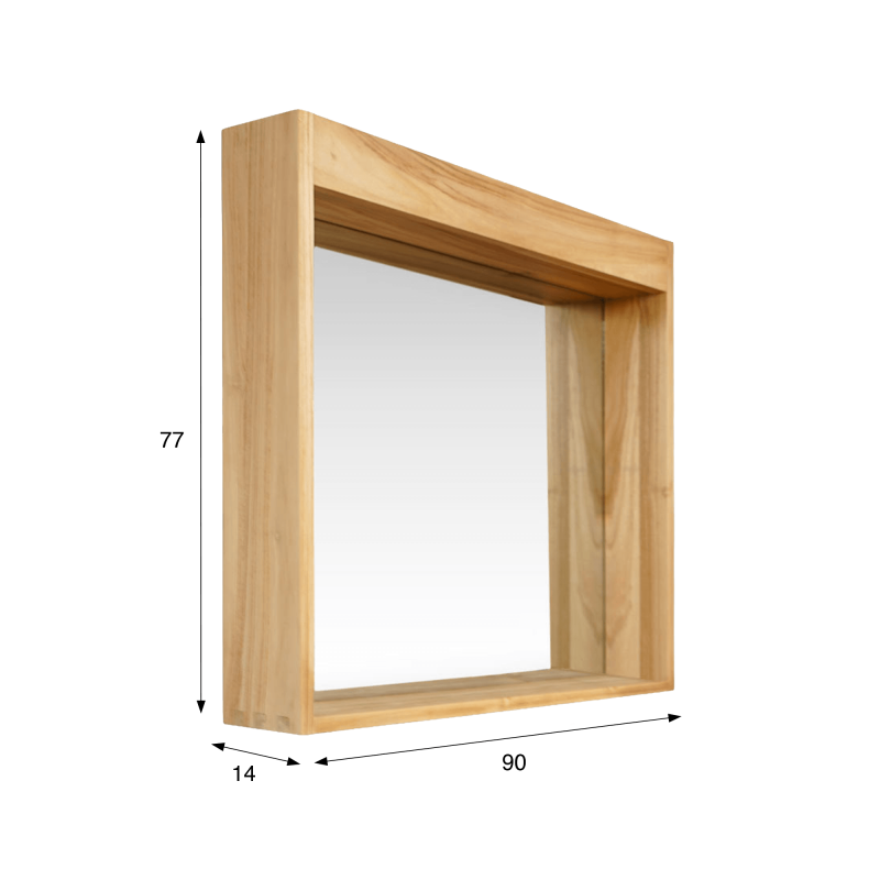 Miroir rectangulaire 90 cm cadre en teck massif avec emplacement lampes
