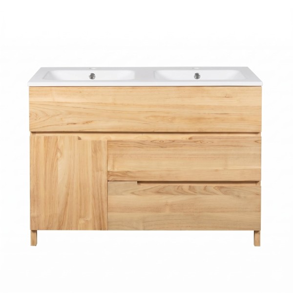 Meuble de salle de bain en bois massif de teck 120 cm, finition mat - Olwen