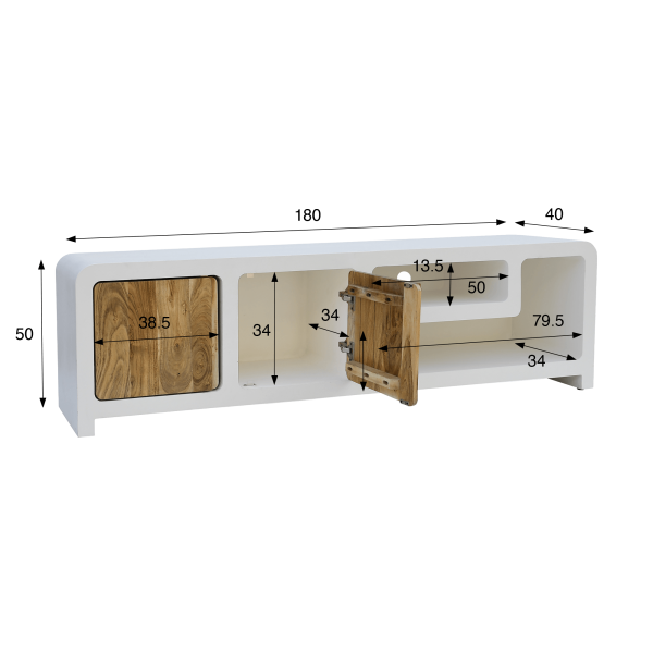 Meuble TV effet béton et bois massif d'acacia 180 cm - Mineralis