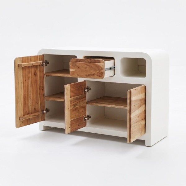 Buffet pour salle à manger effet béton et bois massif d'acacia - Mineralis