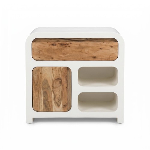 Meuble sous vasque effet béton et bois massif d'acacia 80 cm - Mineralis