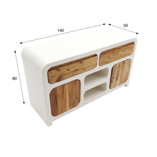 Meuble sous vasque effet béton et bois massif d'acacia 140 cm - Mineralis