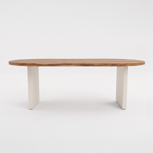 Table à manger en bois massif d'acacia et pieds effet béton - Mineralis