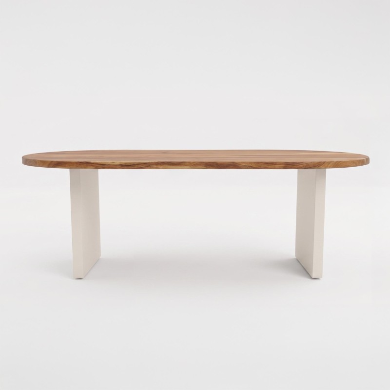 Table à manger en bois massif d'acacia et pieds effet béton - Mineralis