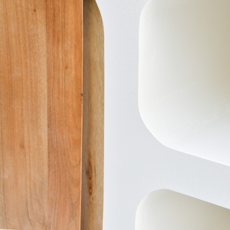 Meuble sous vasque effet béton et bois massif d'acacia 140 cm - Mineralis