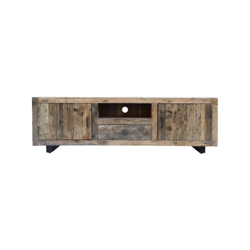 Meuble TV en bois foncé brut et ancien 160 cm - Antique