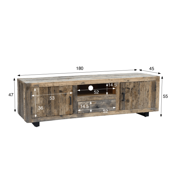 Meuble TV en bois foncé brut et ancien 160 cm - Antique