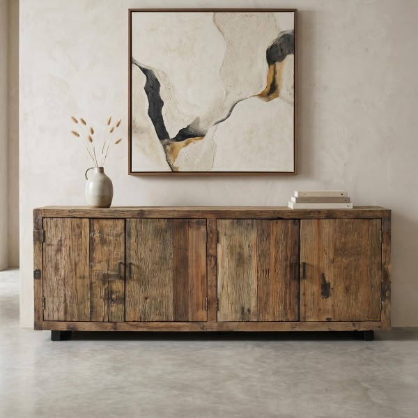 Bahut en bois massif brut et ancien 200 cm - Antique