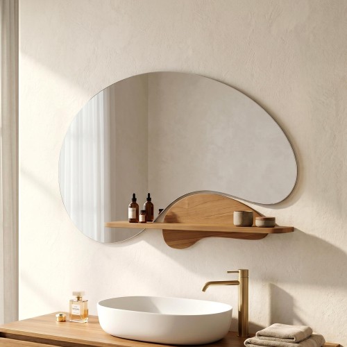Miroir double de forme organique avec tablette en teck 120 x 70 cm - Lolita