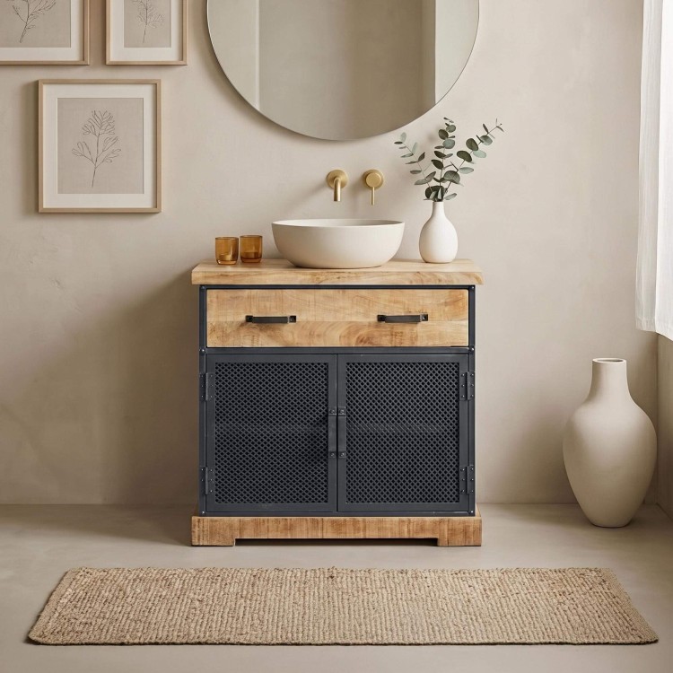 Meuble sous vasque bois et métal 80 cm - Cambridge