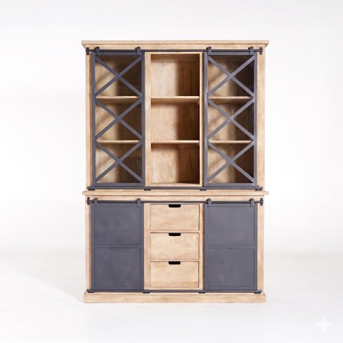 Vaisselier en bois massif de style industriel 140 cm - Detroit