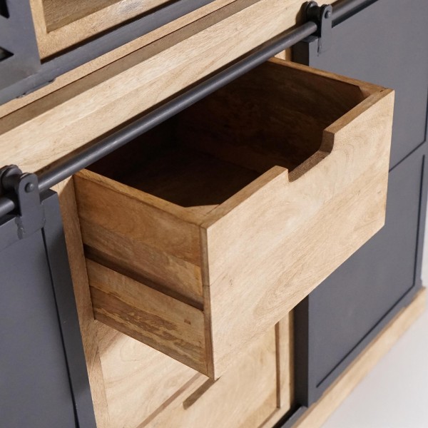 Vaisselier en bois massif de style industriel 140 cm - Detroit