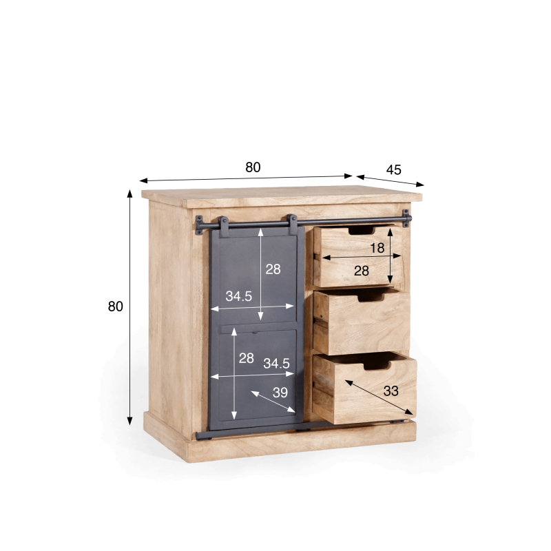 Meuble sous vasque en bois massif et métal 80 cm - Detroit