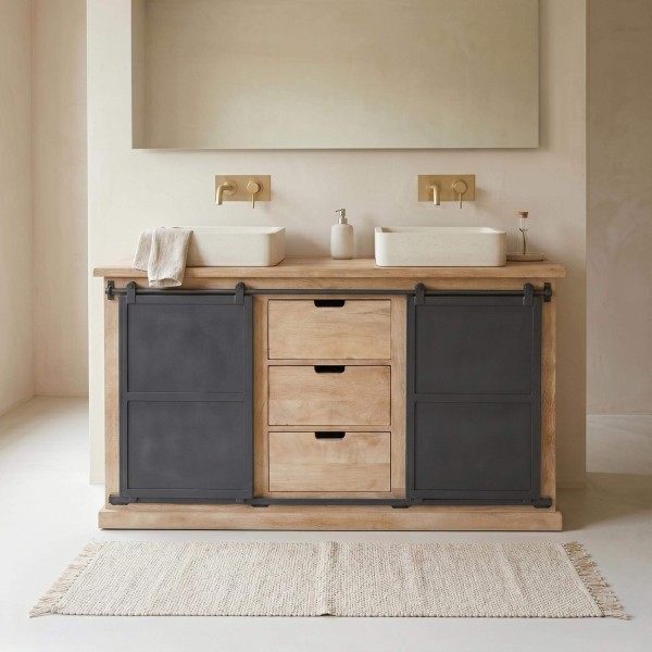 Meuble sous vasque en bois massif et métal 140 cm - Detroit
