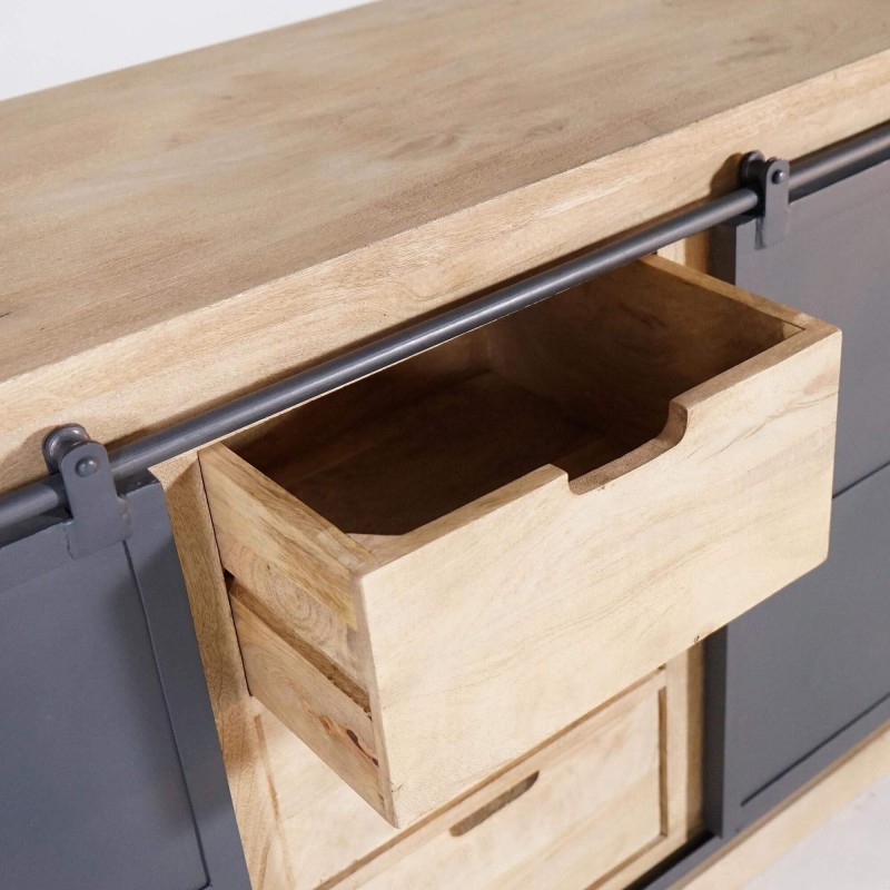 Meuble sous vasque en bois massif et métal 140 cm - Detroit