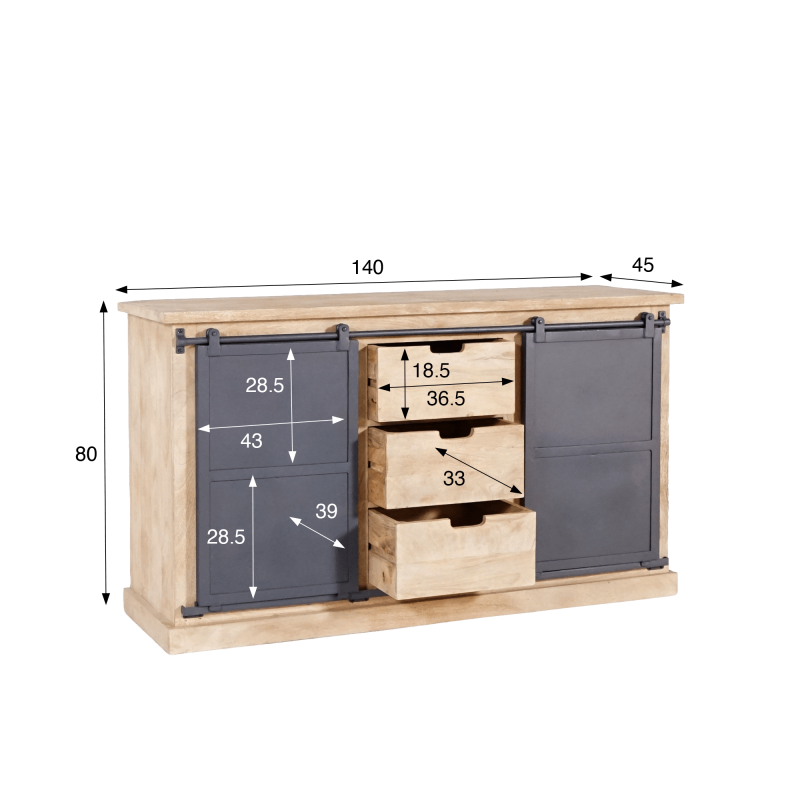 Meuble sous vasque en bois massif et métal 140 cm - Detroit