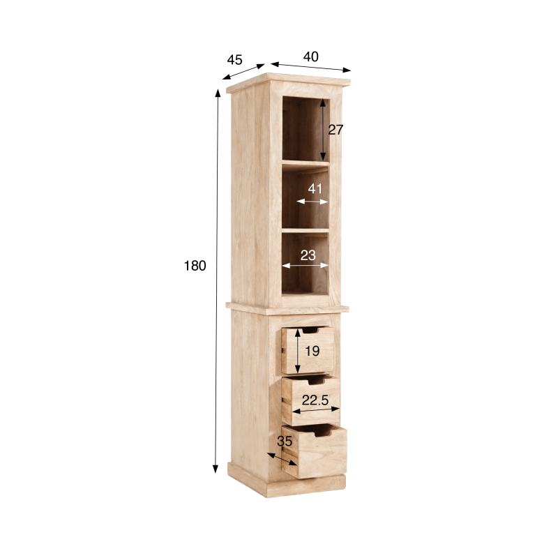 Colonne de salle de bain en bois massif naturel - Detroit