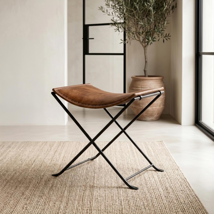 Tabouret d’appoint pliant en cuir vintage - Smart