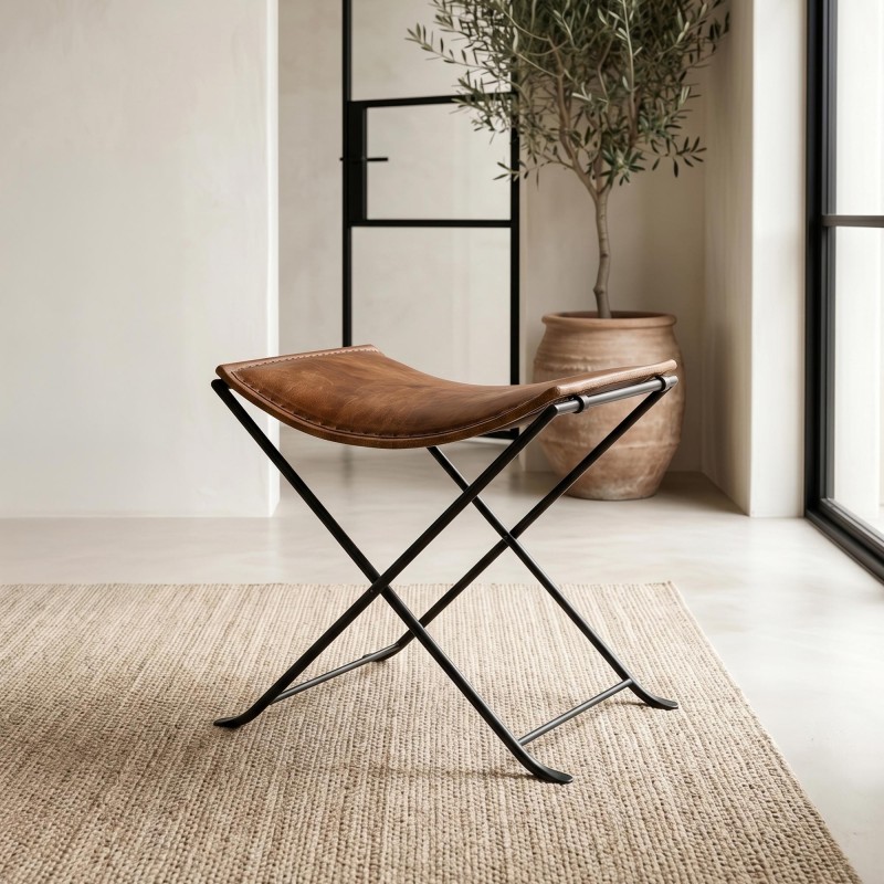 Tabouret d’appoint pliant en cuir vintage - Smart