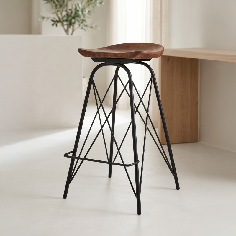 Tabouret de bar en acier et bois - Oasis