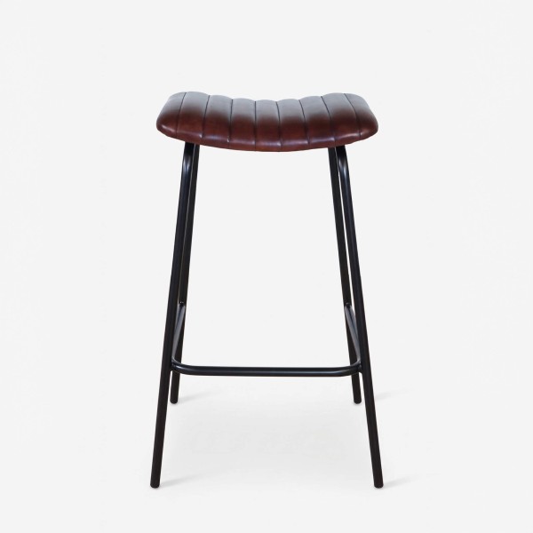 Tabouret haut en cuir naturel et métal