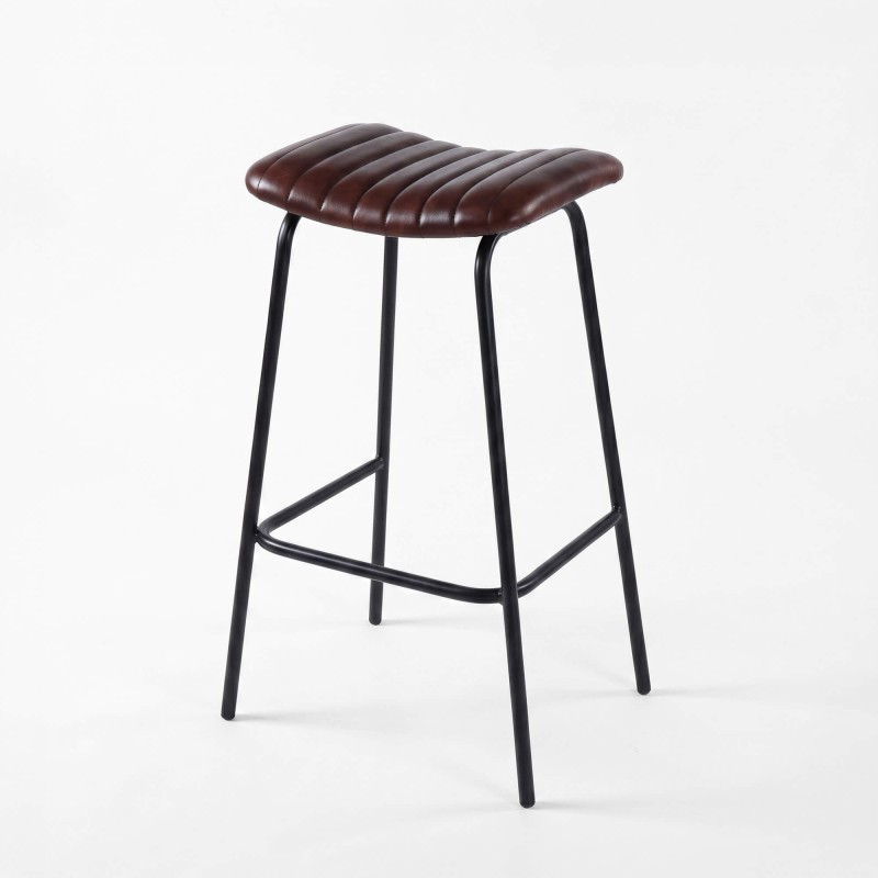 Tabouret haut en cuir naturel et métal