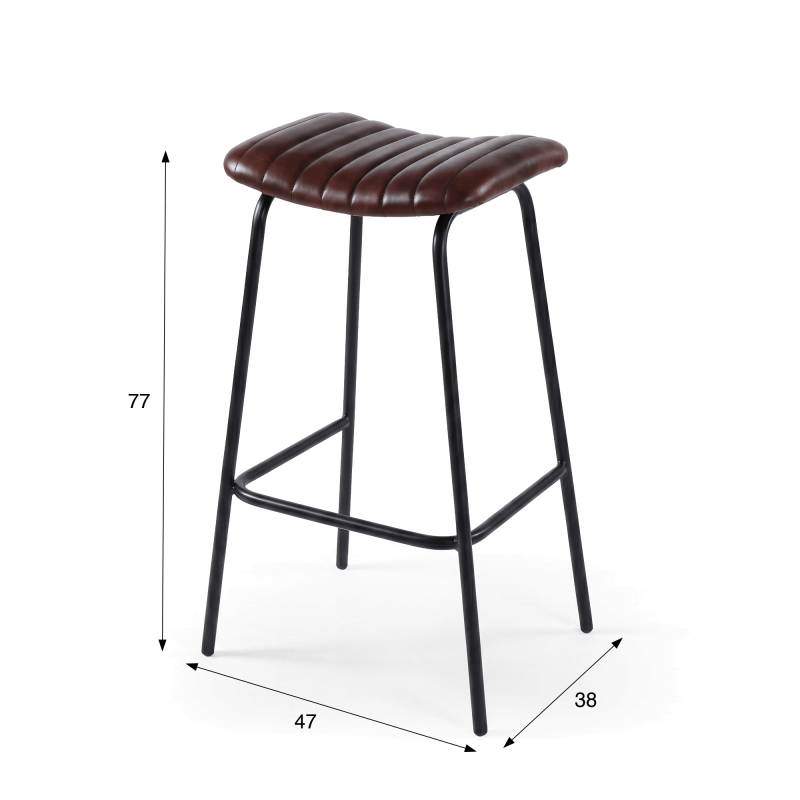 Tabouret haut en cuir naturel et métal