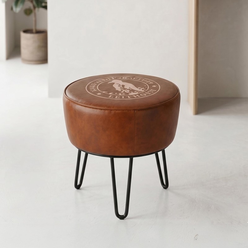 Tabouret industriel en cuir "Leitmotiv"