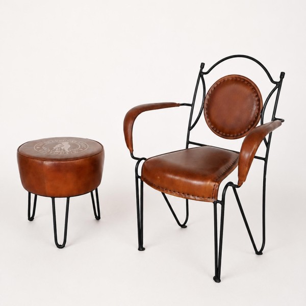 Tabouret industriel en cuir "Leitmotiv"
