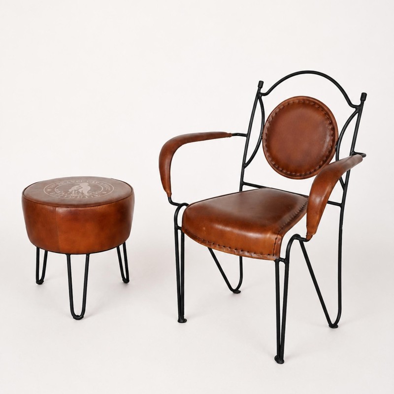 Tabouret industriel en cuir "Leitmotiv"