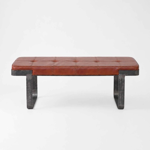 Banc industriel en cuir marron et métal