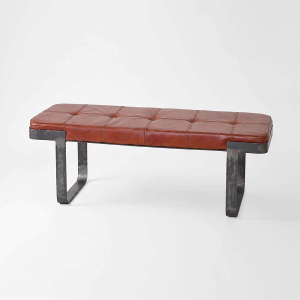 Banc industriel en cuir marron et métal
