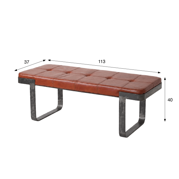 Banc industriel en cuir marron et métal