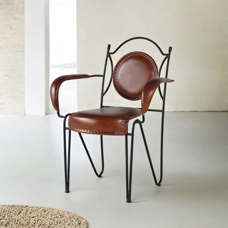 Chaise vintage cuir et métal "Faites comme chez vous"