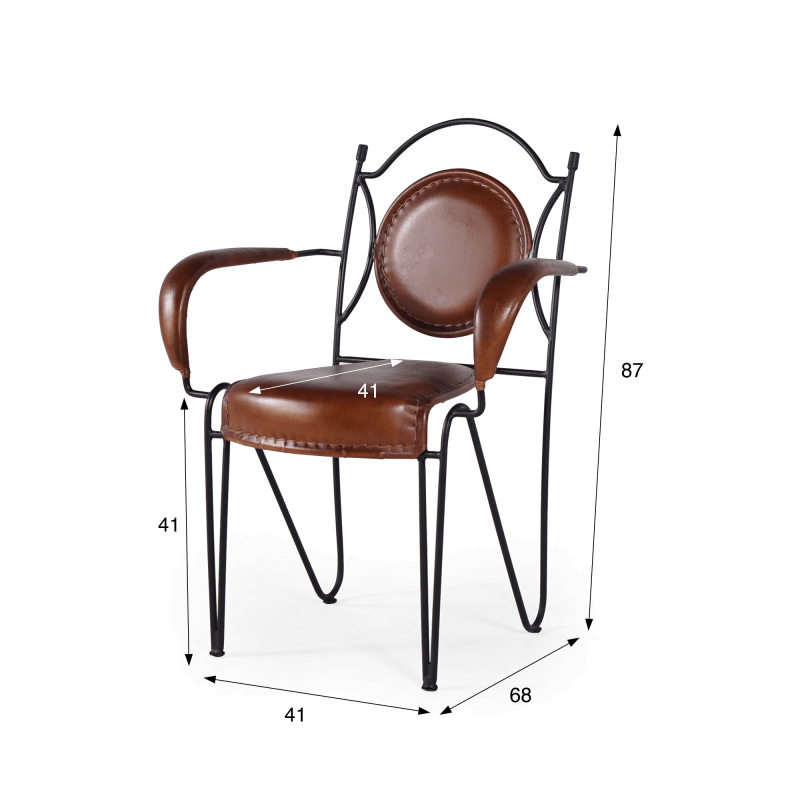 Chaise vintage cuir et métal "Faites comme chez vous"