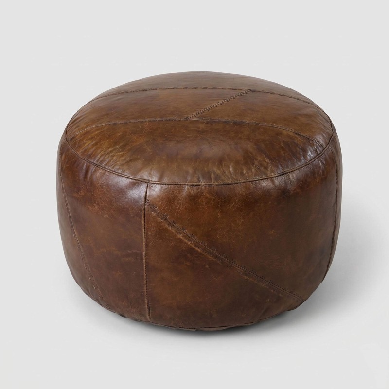 Pouf rond en cuir - Patchwork