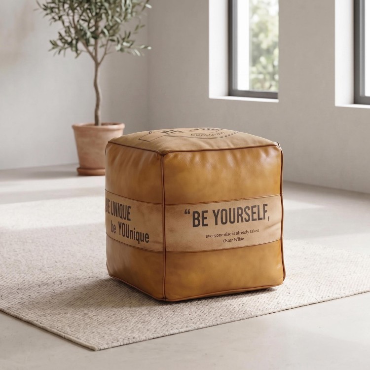 Pouf industriel en cuir "Be Yourself"
