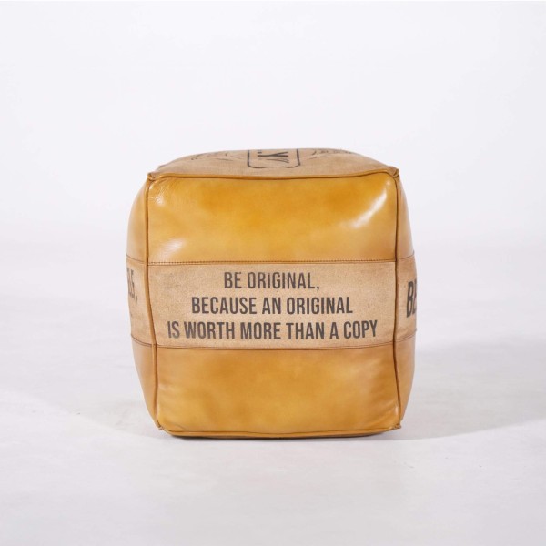 Pouf industriel en cuir "Be Yourself"