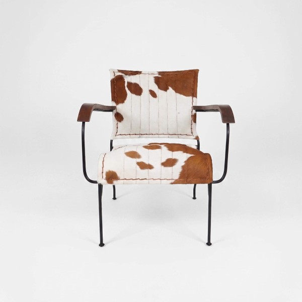 Fauteuil en peau de vache véritable brun/blanc